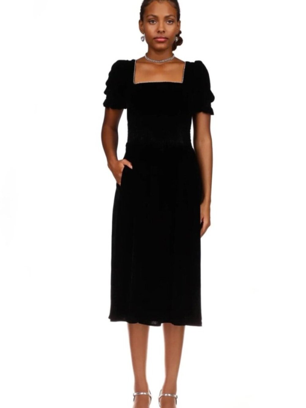 NWT HVN Holland Dress Black Velvet with Rhinestones Size 0